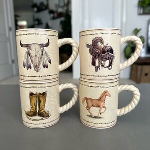 Western-Themed Ceramic Mug Set